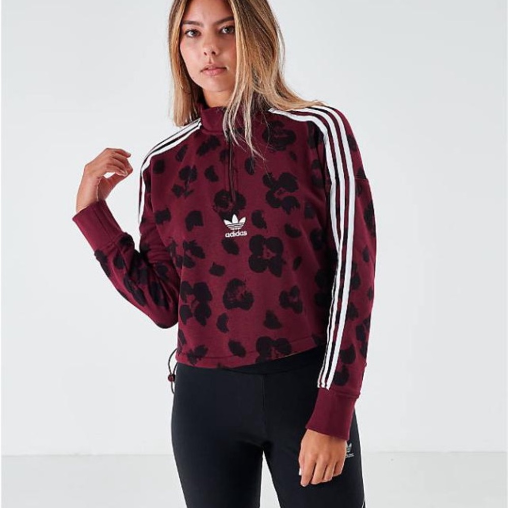 ADIDAS Originals Bellista Allover Print Sweatshirt Maroon w White Arm Stripes
